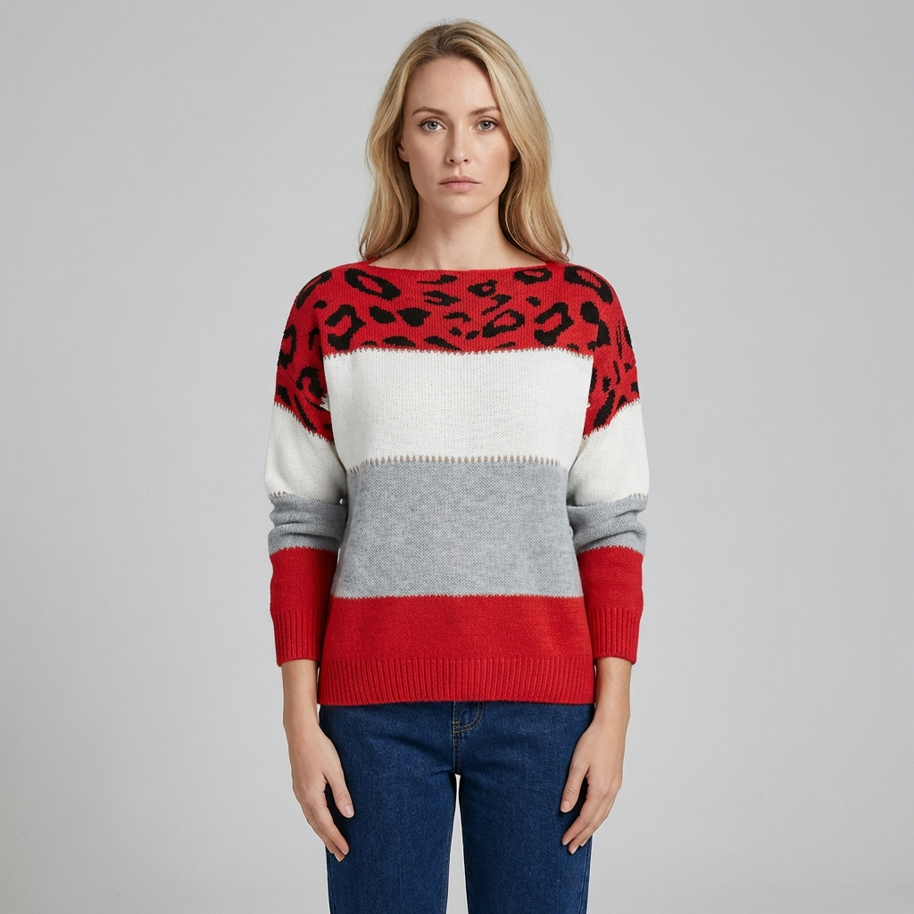 Harper | Women's Leopard Print Colour Block Jumper