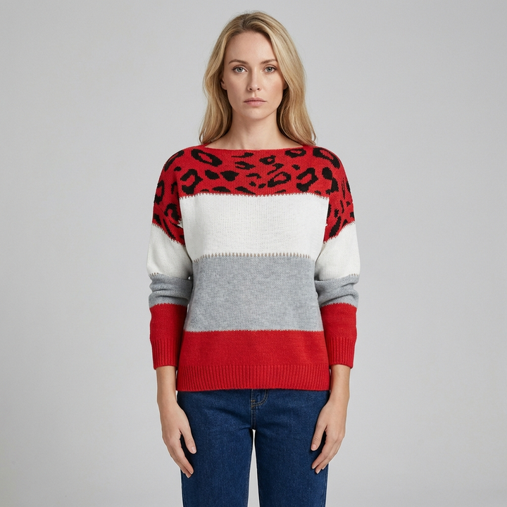 Harper | Women's Leopard Print Colour Block Jumper