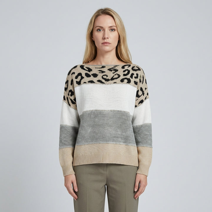 Harper | Women's Leopard Print Colour Block Jumper