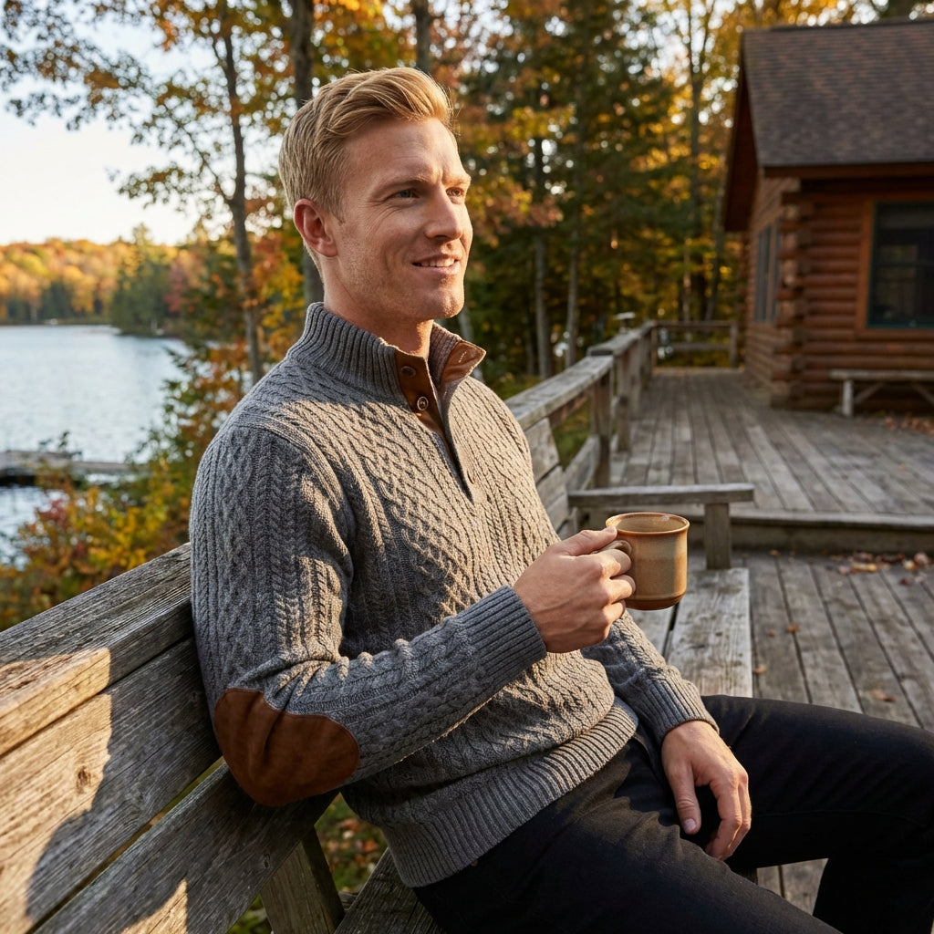 Harry | Men's Jumper With Cable Knit And Button Neck