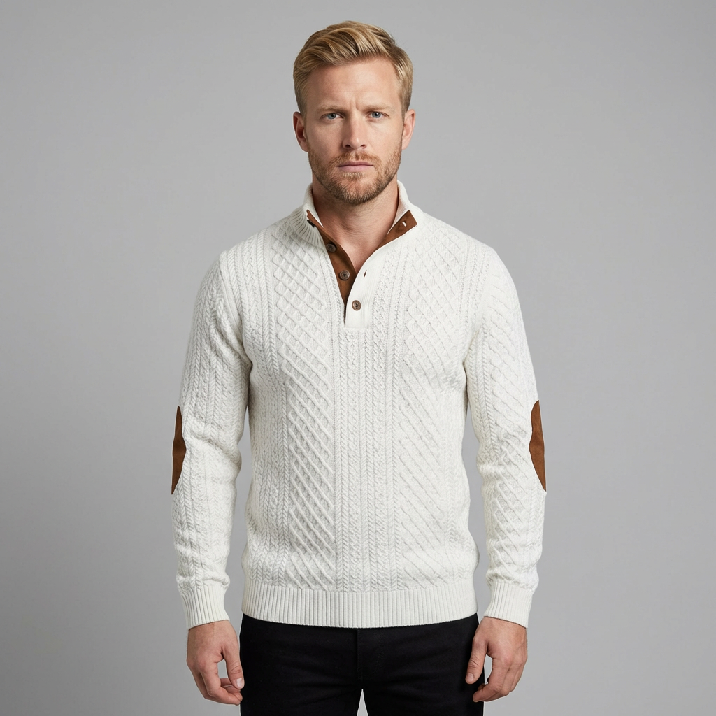 Harry | Men's Jumper With Cable Knit And Button Neck