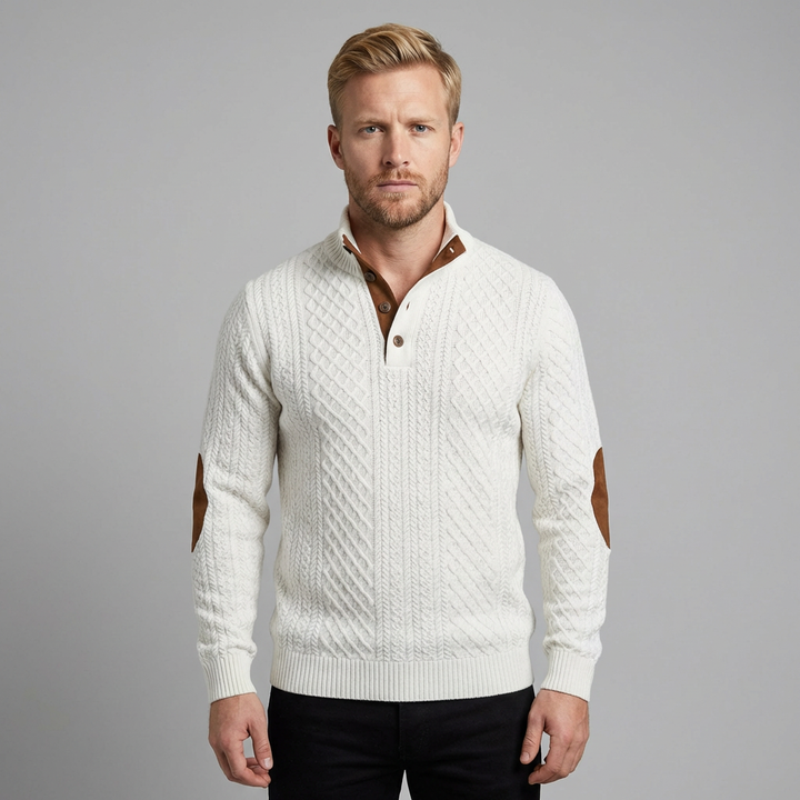 Harry | Men's Jumper With Cable Knit And Button Neck