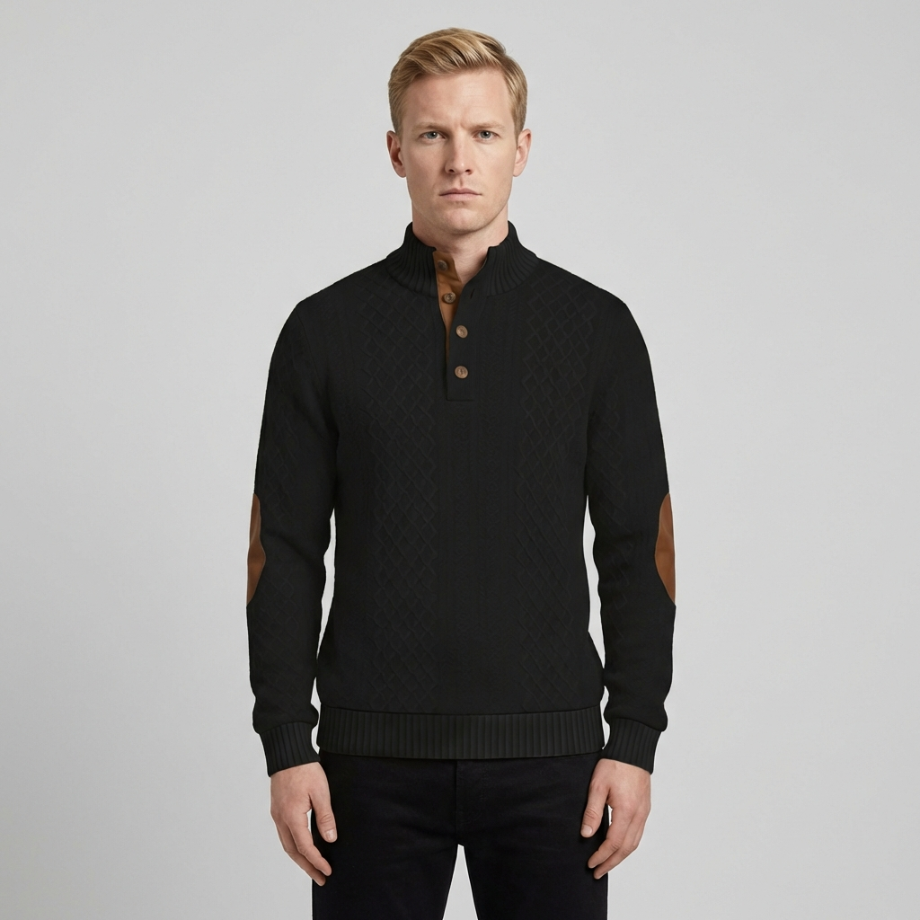 Harry | Men's Jumper With Cable Knit And Button Neck
