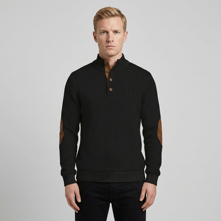 Harry | Men's Jumper With Cable Knit And Button Neck
