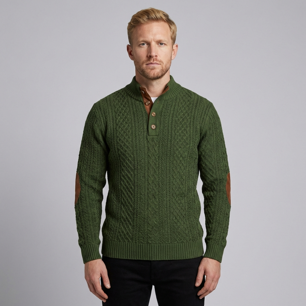 Harry | Men's Jumper With Cable Knit And Button Neck