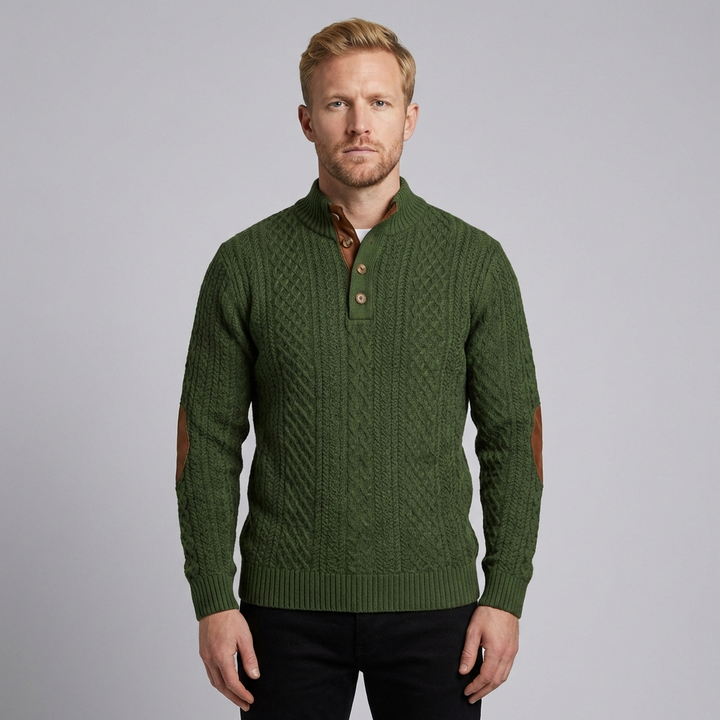 Harry | Men's Jumper With Cable Knit And Button Neck