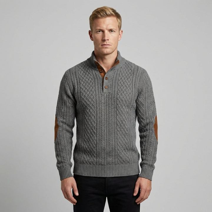 Harry | Men's Jumper With Cable Knit And Button Neck