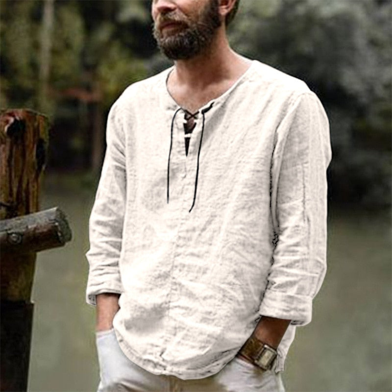 Eldric | Men’s Long Sleeve Top with lace-up neckline