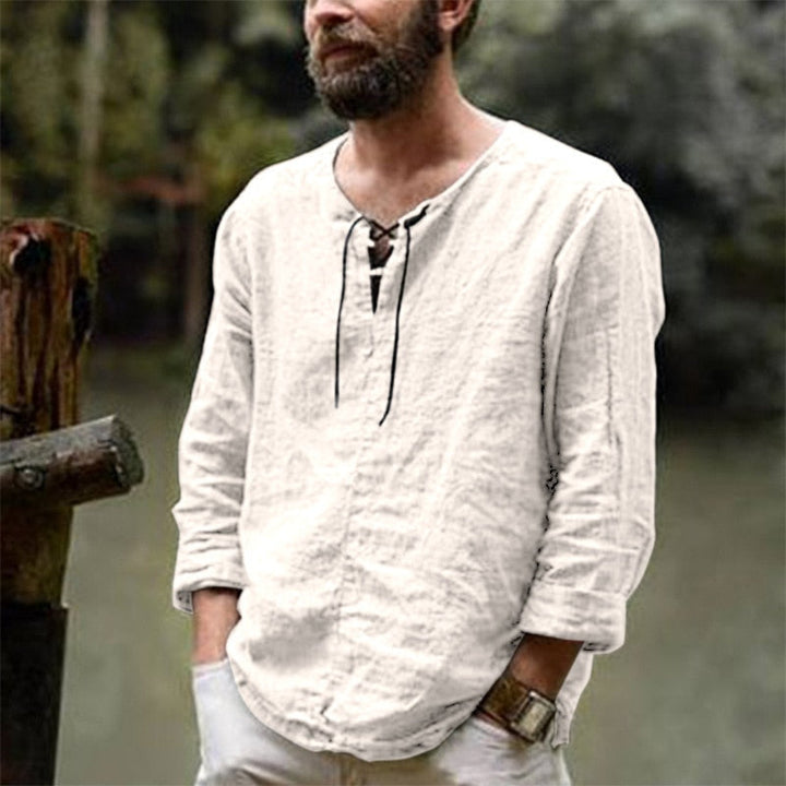 Eldric | Men’s Long Sleeve Top with lace-up neckline