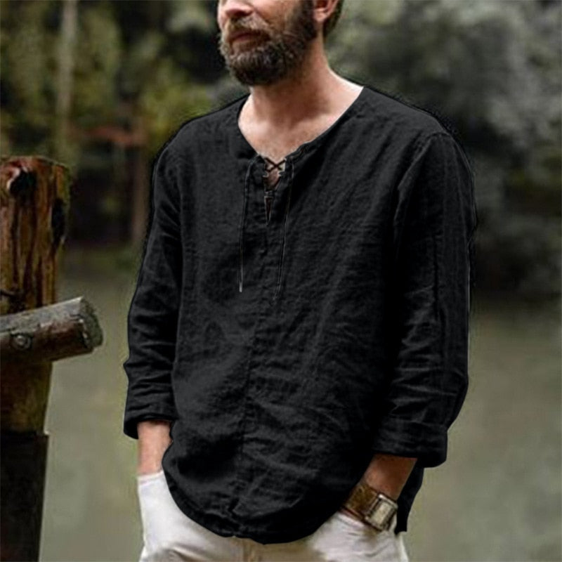 Eldric | Men’s Long Sleeve Top with lace-up neckline