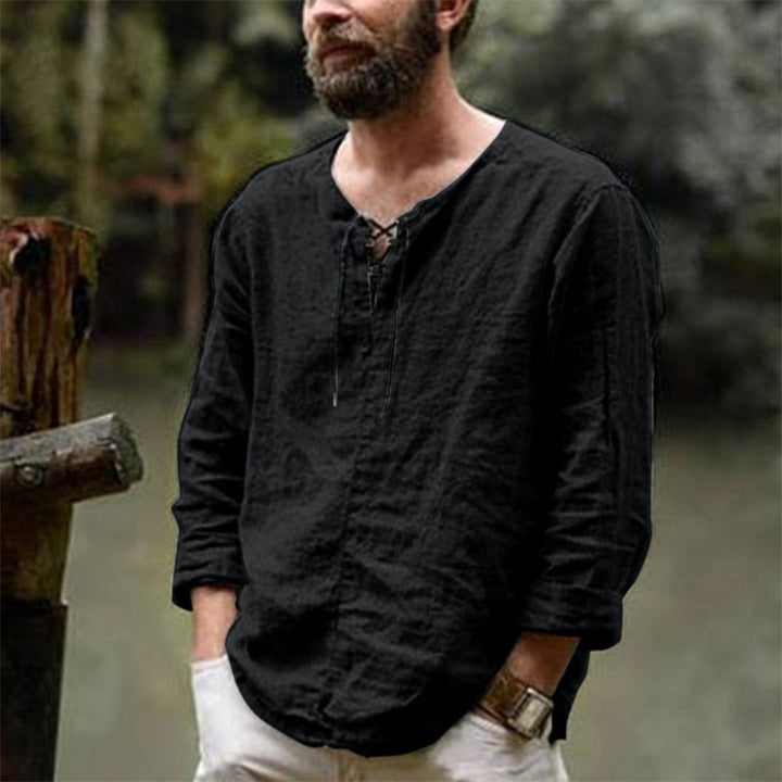 Eldric | Men’s Long Sleeve Top with lace-up neckline