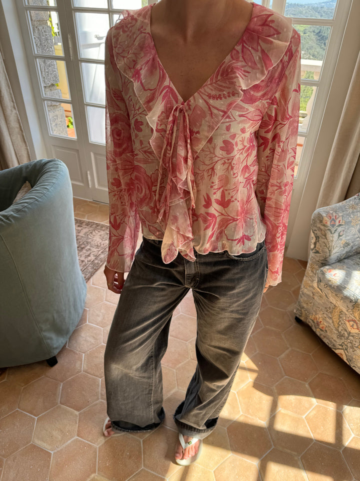 Elowen | Women’s Floral Blouse with tie neckline finish