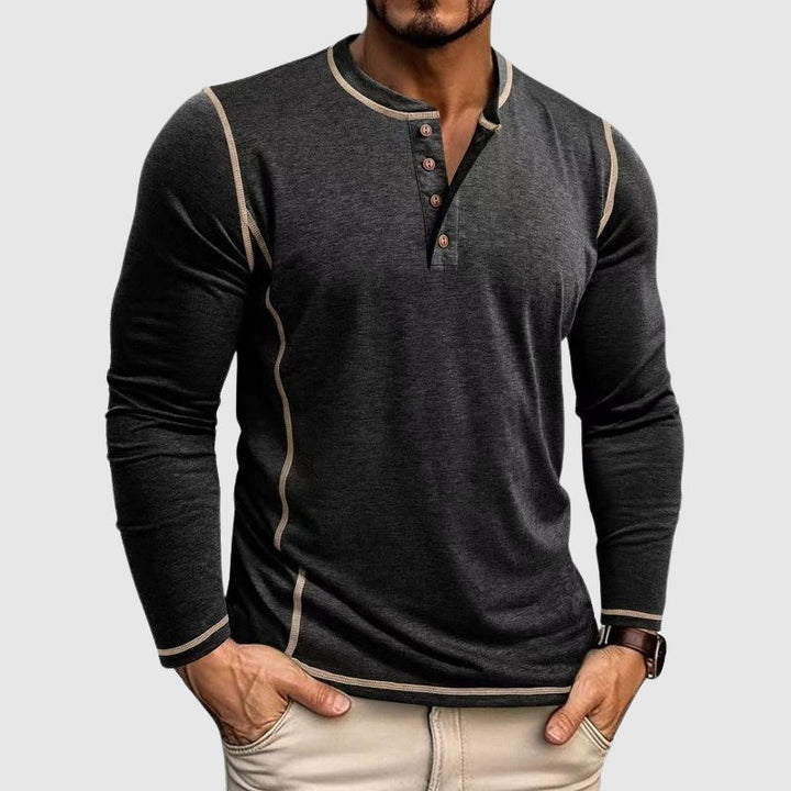 Gavin | Men’s Henley Shirt featuring Stitched Trim Accent