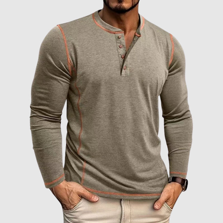 Gavin | Men’s Henley Shirt featuring Stitched Trim Accent