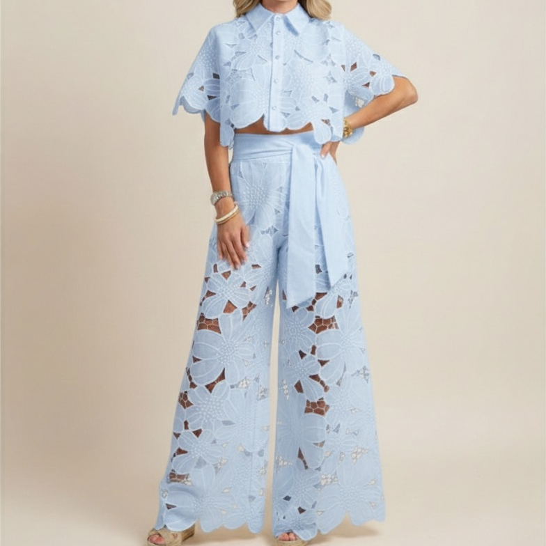 Avelisse | Women’s Two-Piece Set featuring cropped top and wide-leg trousers