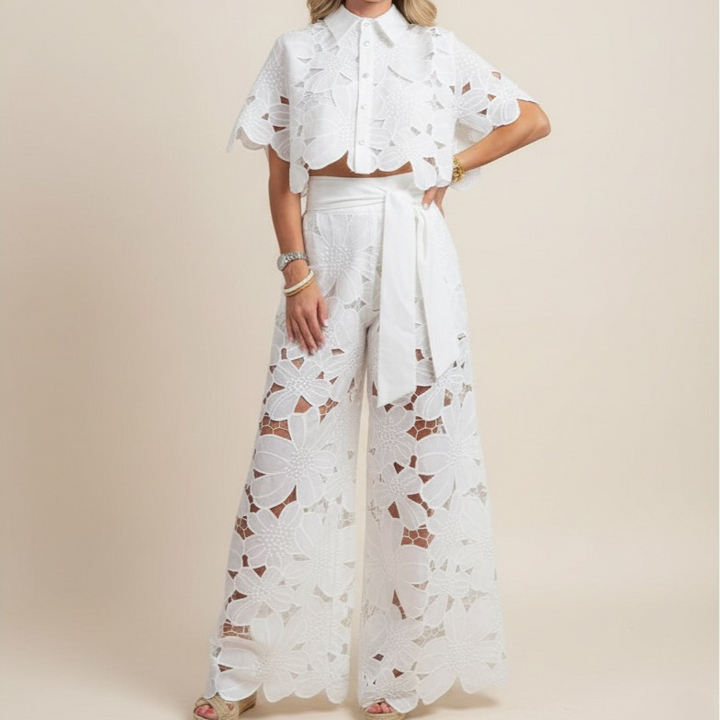 Avelisse | Women’s Two-Piece Set featuring cropped top and wide-leg trousers