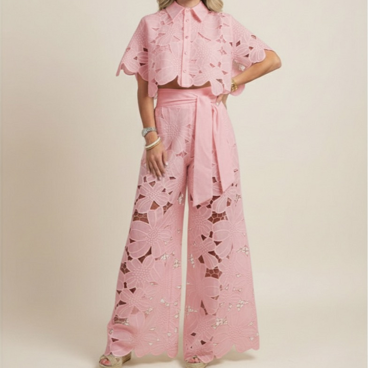 Avelisse | Women’s Two-Piece Set featuring cropped top and wide-leg trousers