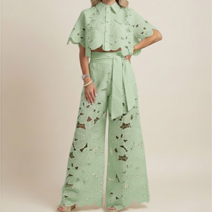 Avelisse | Women’s Two-Piece Set featuring cropped top and wide-leg trousers