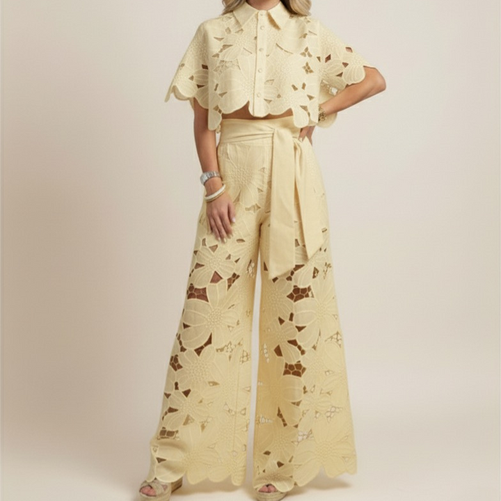 Avelisse | Women’s Two-Piece Set featuring cropped top and wide-leg trousers