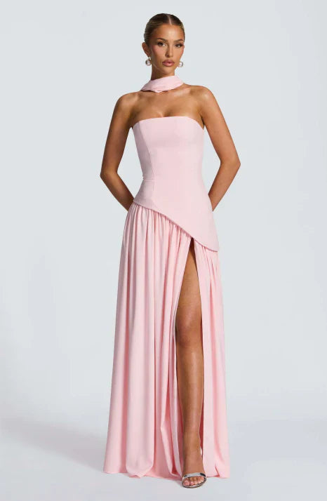 Elaris | Women’s Strapless Maxi Dress with graceful scarf fall