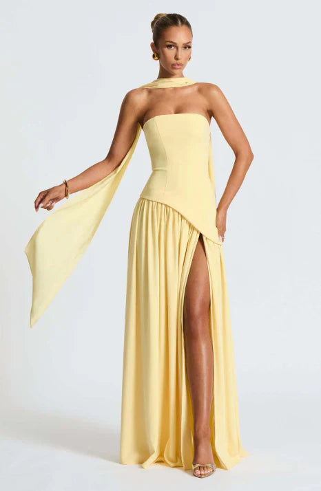Elaris | Women’s Strapless Maxi Dress with graceful scarf fall