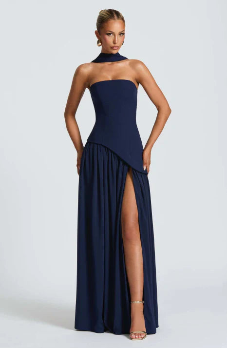 Elaris | Women’s Strapless Maxi Dress with graceful scarf fall