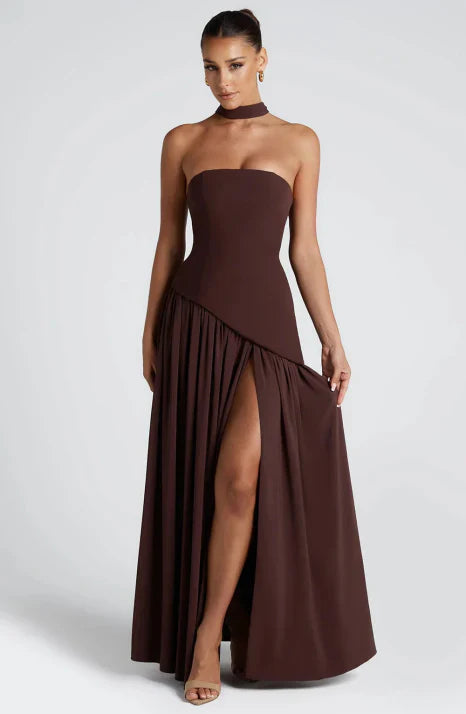 Elaris | Women’s Strapless Maxi Dress with graceful scarf fall