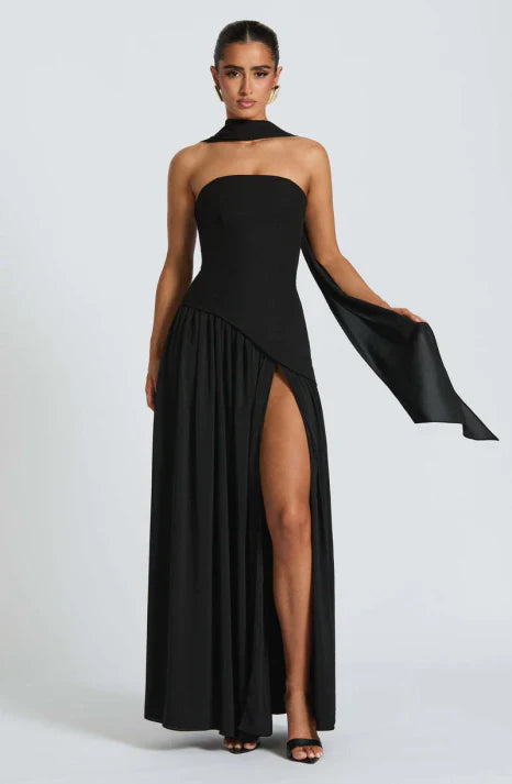 Elaris | Women’s Strapless Maxi Dress with graceful scarf fall