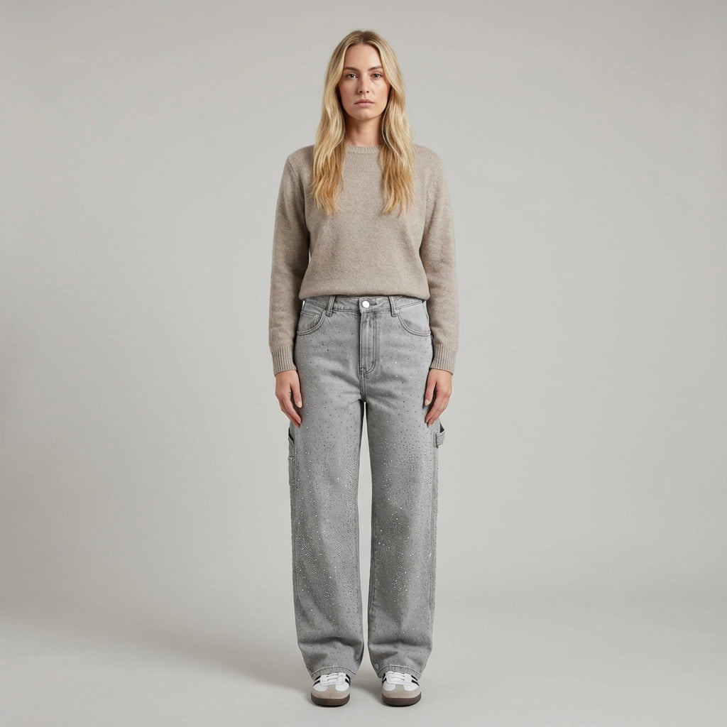 Mila | Women's Wide Leg Sparkle Detail Trousers