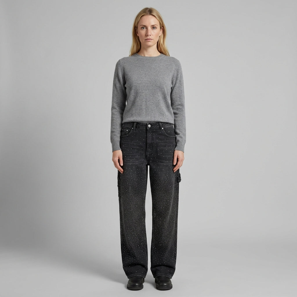 Mila | Women's Wide Leg Sparkle Detail Trousers