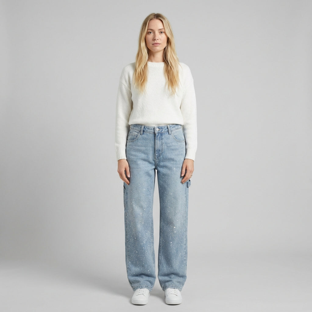 Mila | Women's Wide Leg Sparkle Detail Trousers