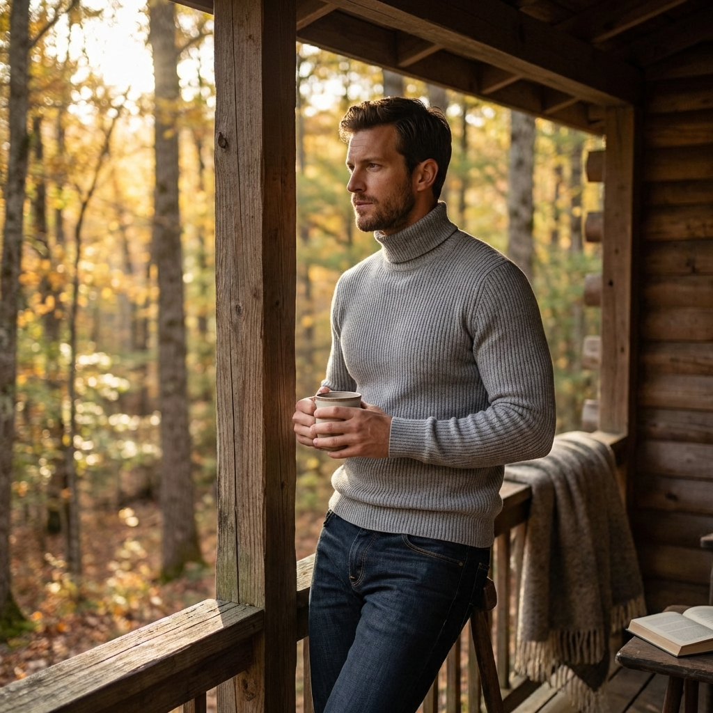 Noah | Men's Roll Neck Jumper With Ribbed Knit