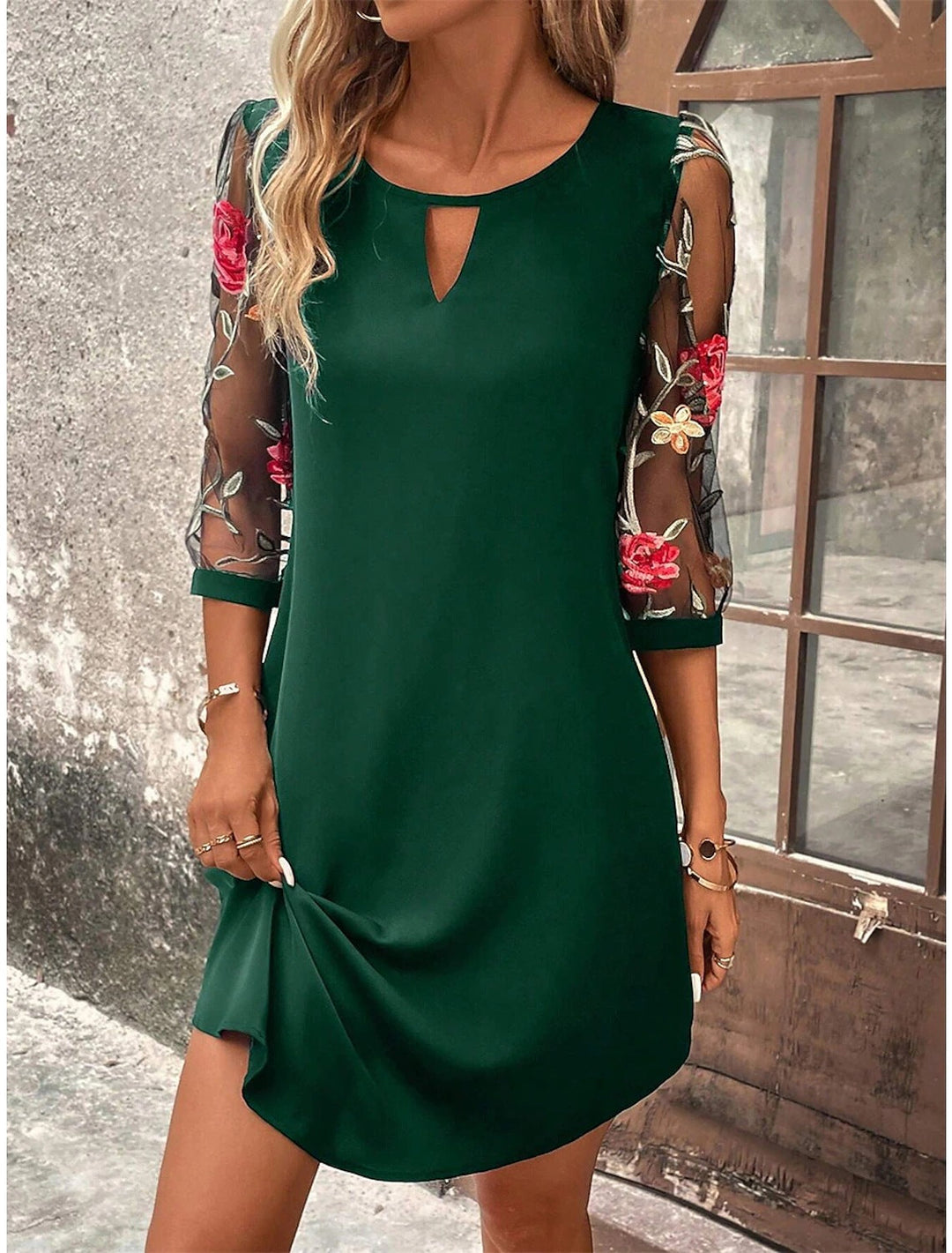 Elara | Women’s Floral Sleeve Dress with Soft Shift Silhouette