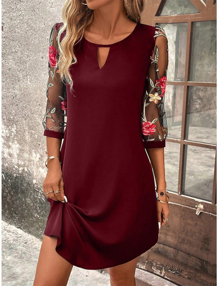 Elara | Women’s Floral Sleeve Dress with Soft Shift Silhouette