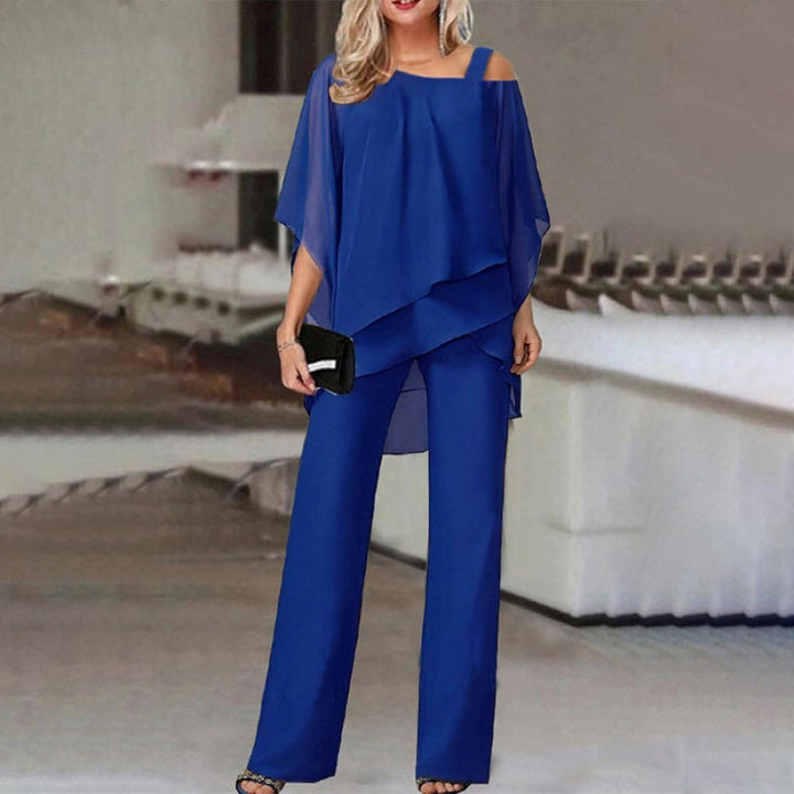 Elvessa | Women’s Two Piece Set with Asymmetric Top and Straight Leg Trousers
