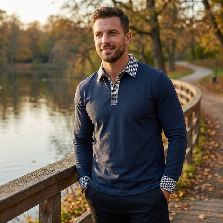 Oliver | Men's Long Sleeve Polo With Contrast Collar