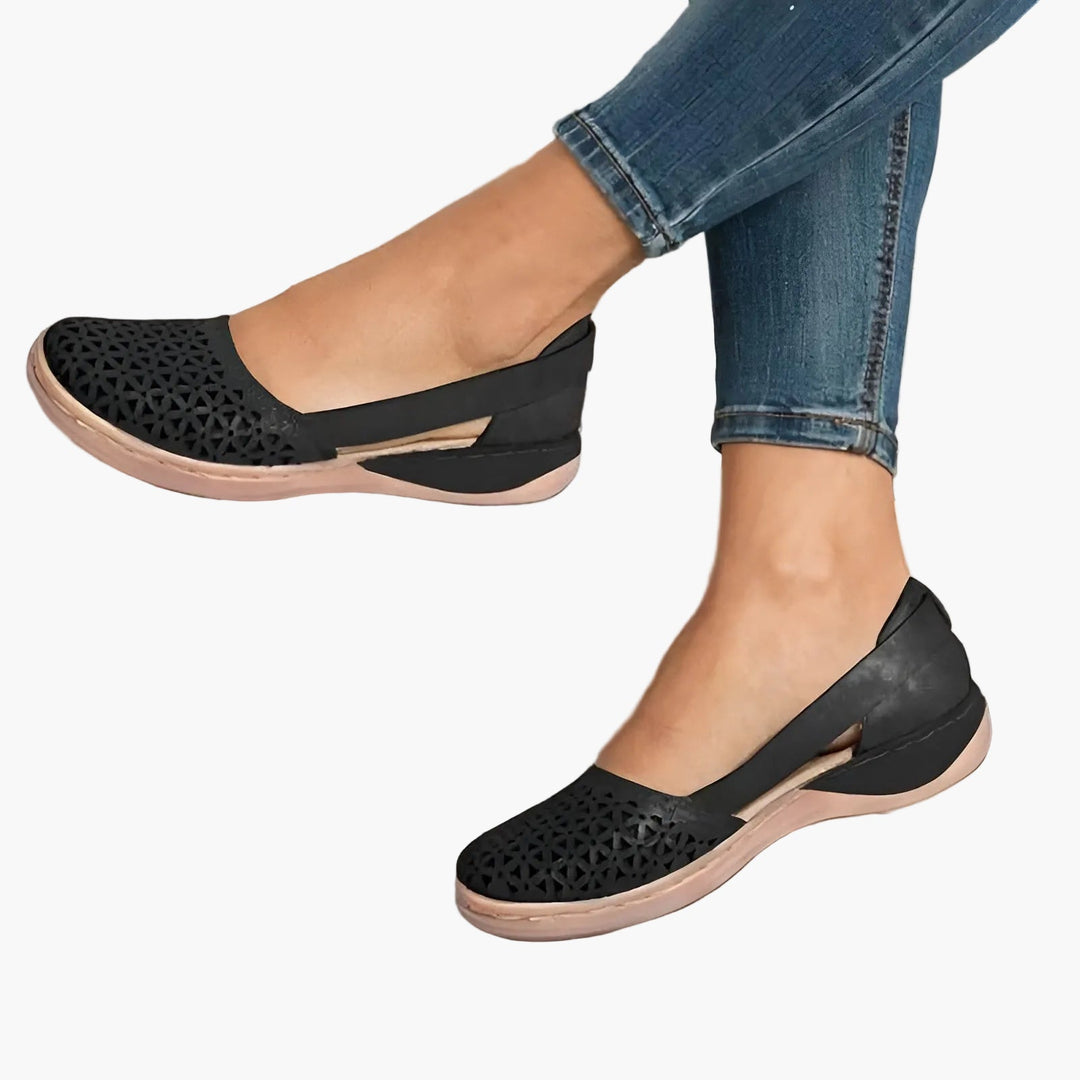 Lurexa | Women’s Slip-On Flats with perforated detail and open-back design