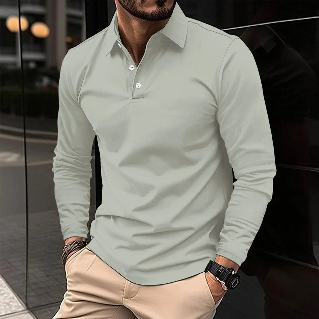 Reuben | Men’s Long Sleeve Polo Shirt with Buttoned Neck Design