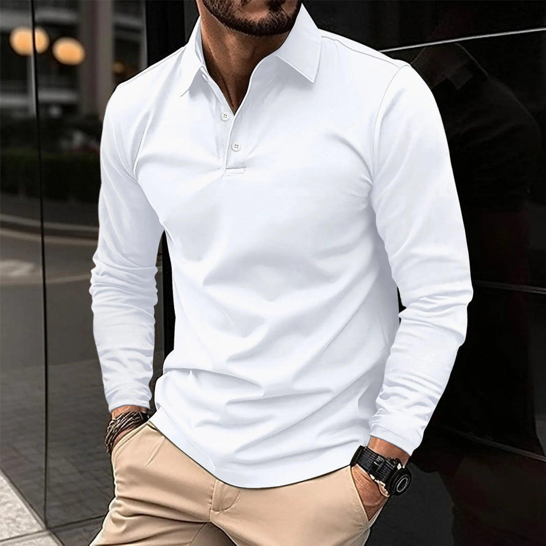 Reuben | Men’s Long Sleeve Polo Shirt with Buttoned Neck Design