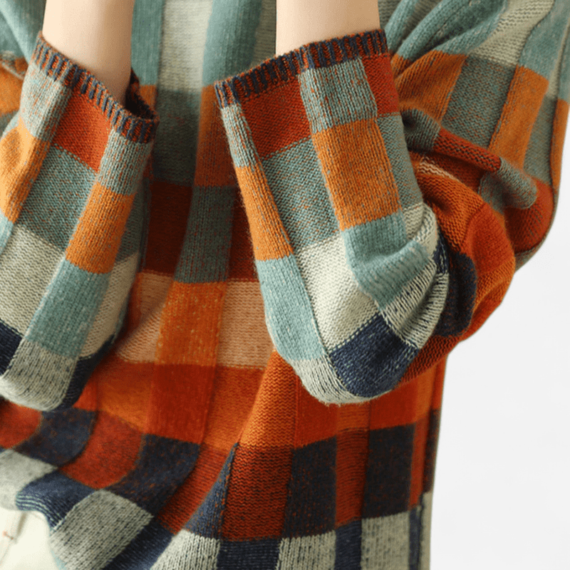 Marisse | Women’s Check Jumper featuring a high neckline