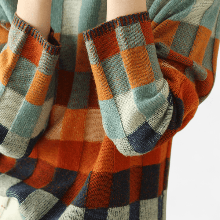 Marisse | Women’s Check Jumper featuring a high neckline