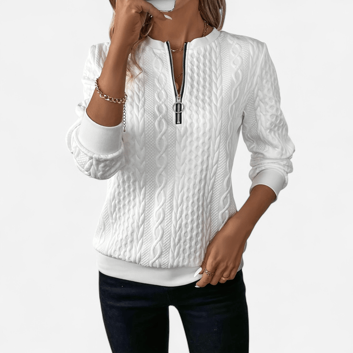 Elvina | Women’s Zip Collar Sweater with Defined Texture