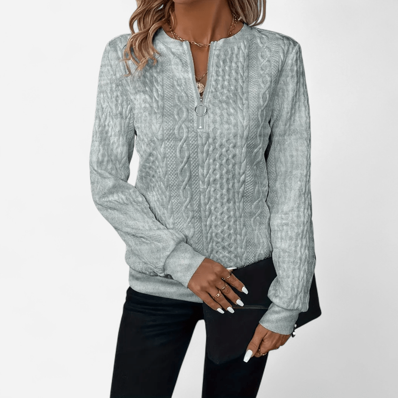 Elvina | Women’s Zip Collar Sweater with Defined Texture