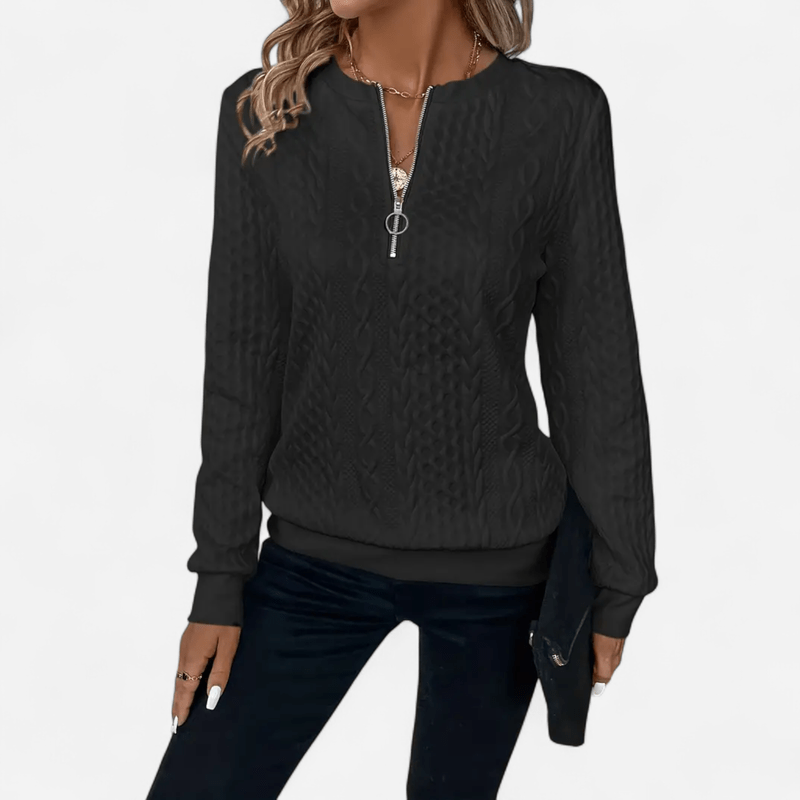Elvina | Women’s Zip Collar Sweater with Defined Texture
