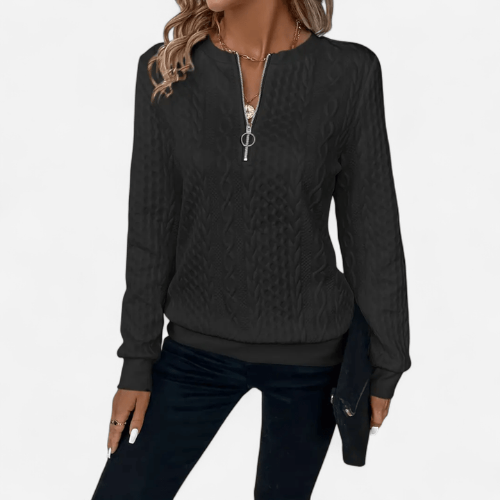 Elvina | Women’s Zip Collar Sweater with Defined Texture