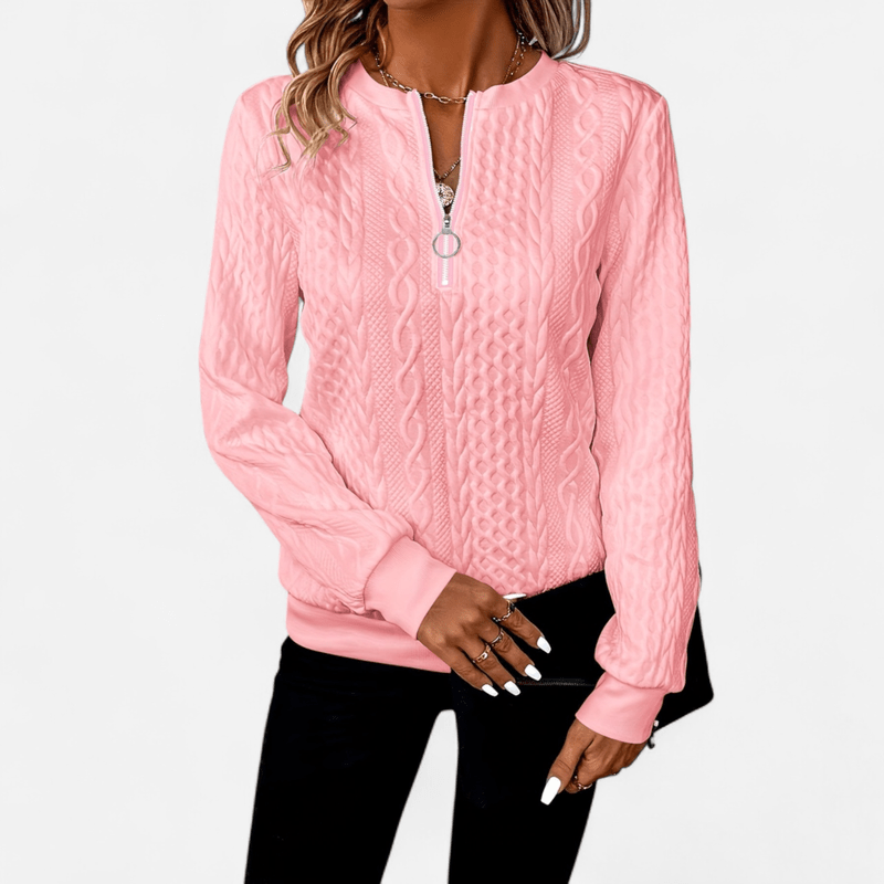 Elvina | Women’s Zip Collar Sweater with Defined Texture