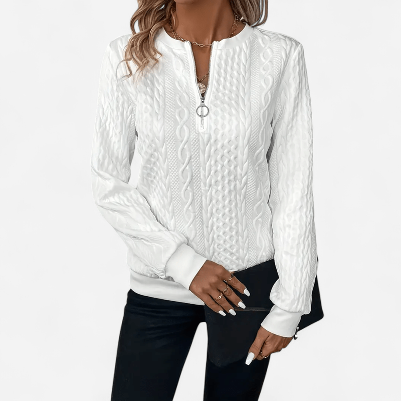 Elvina | Women’s Zip Collar Sweater with Defined Texture