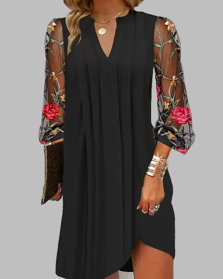 Lunara | Women’s Embroidered Dress with Sheer Sleeves