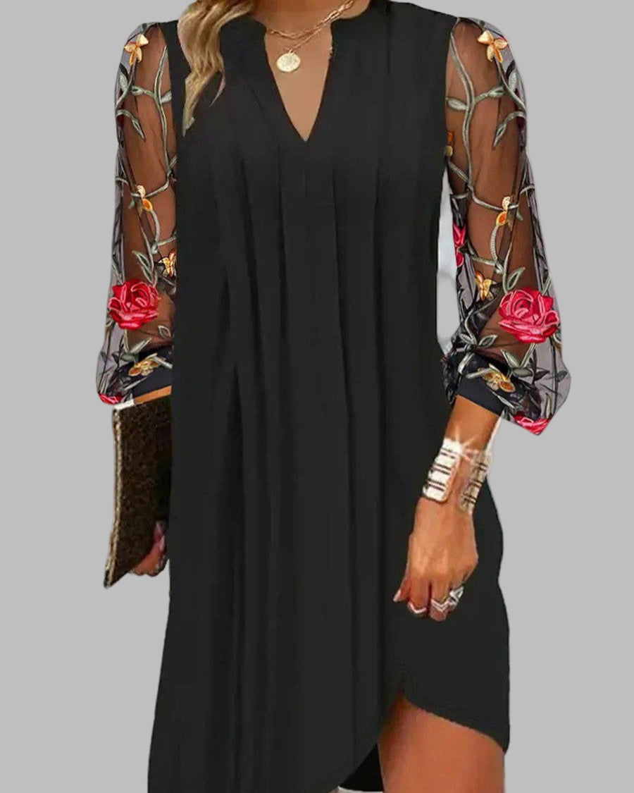 Lunara | Women’s Embroidered Dress with Sheer Sleeves