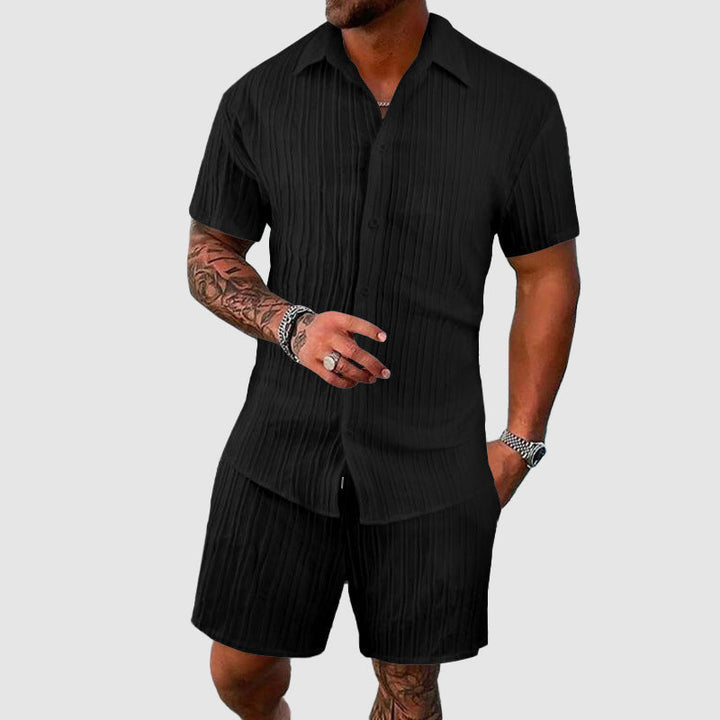 Hugo | Men’s Shirt and Shorts Set featuring Classic Stripe Finish